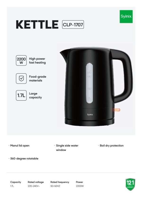 Synix Electric Kettle — 1.7 Litres