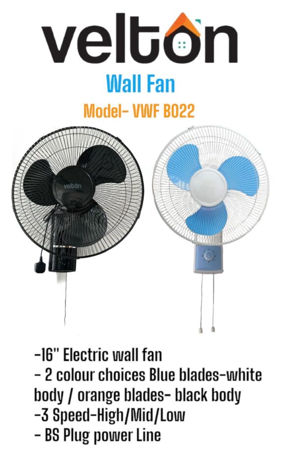 VELTON Wall Fan/Wall Mounted Fan 16",3 Speed